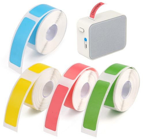 Fyrdm 4 Rollen Bunte Thermo Etikettenband, 12x40mm Thermo Etiketten