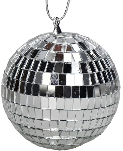 HD Collection Christbaumschmuck Glas 8cm - Discokugel Figur zum Aufhängen - handbemalt & mit Glitzer - Weihnachtsbaum Anhänger für Weihnachten - Christbaumanhänger & Weihnachtsbaumschmuck - Silber