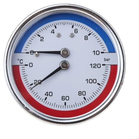 Pressure Gauge, Underfloor Heating Manifold Pressure Temperature Gauge Dual Display for Fire Fighting Water Heating System(G1/2)