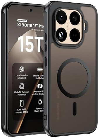 Fitudoos Hülle für Xiaomi 15T Pro, Robuste PC-Rückseite Case+Stoßfesten TPU-Kante, Militärischen Grad Schutz Hülle, Schutz Magnetisch & Anti-Gelb Stoßfeste Handyhülle - Schwarz