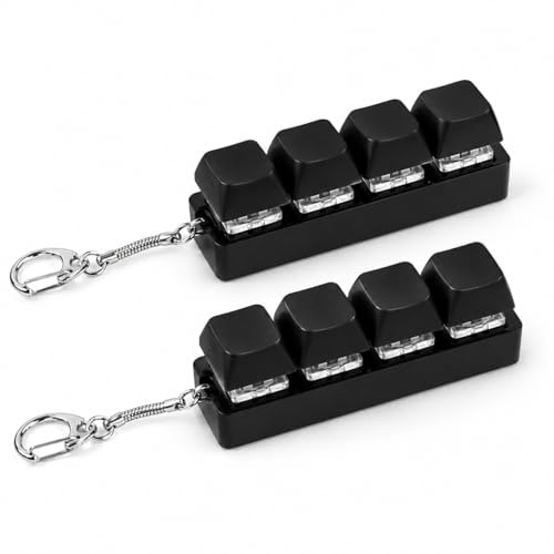 2 Pack Keyboard Fidget Toy - Mini Clicky Keychain Fidgets with 4 Buttons - Portable Stress Relief Gadget for Focus and Relaxation - Compact Fidget Keyboard for Adults