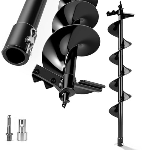 Vrietina Gartenbohrer Wolframstahl Erdbohrer Ø 150mm für Bohrer | mit Sicherungsbolzen & Adapter, 80cm Lang Erdbohrer für Bohren, Ausheben, Pflanzen, Zaunbau