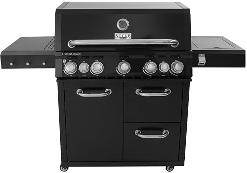 Gasgrill 5 Brenner + Infrarot + Seitenkocher – Professioneller BBQ 21 kW aus Edelstahl mit Gusseisen-Grillrosten, wendbare Platte, LED und Thermometer | Gartenküche