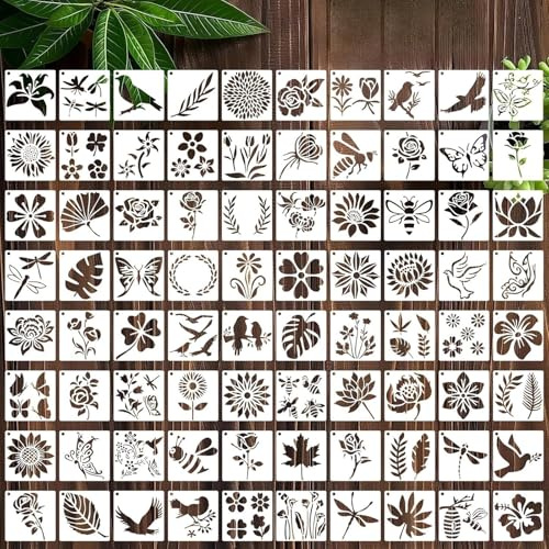 Ceriselle Schablonen Malen, 80 Stück Malschablonen & Stencils, 7.62 cm Butterfly & Flower Schablonen für Holz, Wiederverwendbare Schablonen für Kinder, Kunsthandwerk und Wandmalerei