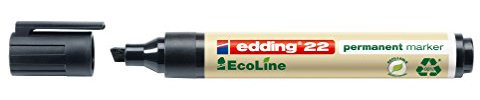 edding 22 Ecoline permanent marker - black - 1 pen - chisel tip 1-5 mm - waterproof, quick-drying, smear-proof pens - for cardboard, plastic, glass, wood, metal and fabric - refillable