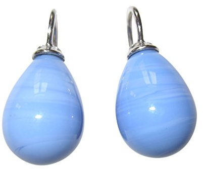 Stilvolle blaue Glas-Ohrringe Ohr-Hänger Tropfen-Ohrringe Bügel Sterling-Silber 925-er Geschenk Geburtstag Party edel Handarbeit Heide Heinzendorff