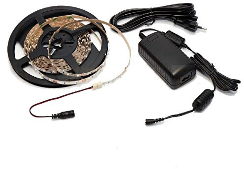 SET: LED Stripe, LED Streifen, LED Strip 12V Roll 5m 300/5m LED 3528 24W/5m 1300/5m Lumen IP65, + DC Jack + LED Trafo (5m Warmweiss IP65 + 24W Trafo)