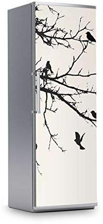 Kühlschrank Aufkleber I Dekoration für Kühlschranktür - Sticker Folie selbstklebend I Deko Küche - Design: Tree and Birds 1