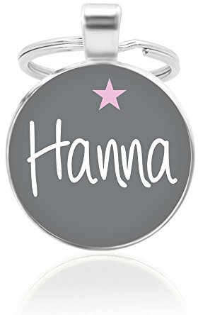 KT-Schmuckdesign Schlüsselanhänger - dunkelgrau, 25mm, Cabochon mit Wunschtext und Stern-Motiv - Individuell Geschenkidee Anhänger für Freunde Partner Personalisiert versilberte Fassung