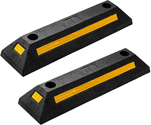 ZONETECH Slitstark parkeringsguide i gummi – 2 st hållbara bilgaragehjulstoppare av högsta kvalitet, professionell parkering med reflekterande tejp
