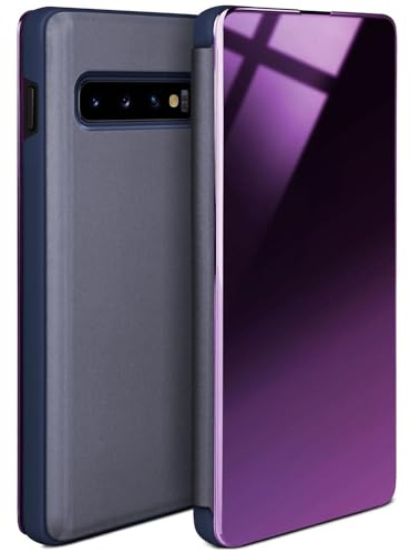 moex Void Case für Samsung Galaxy S10 Hülle in Hochglanz Optik, Clear View Cover Spiegelhülle, Flip Case 360 Grad Schutzhülle mit Spiegel, Rundumschutz Handyhülle, Blau