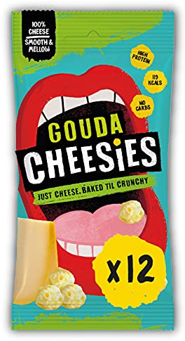 CHEESIES Crunchy Snacking Cheese Keto Snack. Sugar Free, Gluten Free, No Carb, High Protein, Vegetarian (12 x 20g, Gouda)