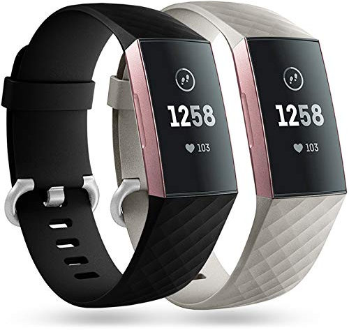 Faliogo 2 Stück Ersatzriemen Kompatibel mit Fitbit Charge 3 Armband/Fitbit Charge 4 Armband, Weiches Sports Uhrenarmband Armbänder für Damen Männer, Klein, Schwarz/Grau