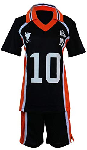 QYIFIRST Anime Karasuno High School Volleyball Club No.10 Hinata Shouyou Jersey Trikot Uniform Cosplay Kostüm Schwarz XXL