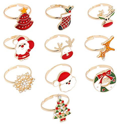 NUOBESTY 10 Stück Weihnachtsringe Emaille Santa Tree Strumpf Rentier Schneeflocke Kranz Ring für Bag Füller Geschenke Urlaub Party Gunst Liefert Zufälligen Stil