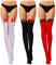 Boao 3 Paar Frauen Schleife Spitze Oberschenkelhohe Strümpfe Überknie Socken (Schwarz mit Rot Schleife, Weiß mit Rot Schleife, Rot mit Schwarz Schleife, 20 Zoll)