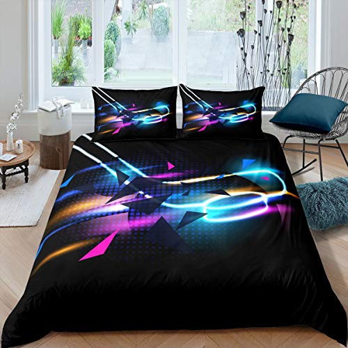 Homemissing Eishockey Bettbezug Set Hockey Sport Thema Betten Set für Erwachsene Jungen Winter Wettkampfspiele Bettwäsche Set 135x200cm Dreieck Geometrie Reißverschluss