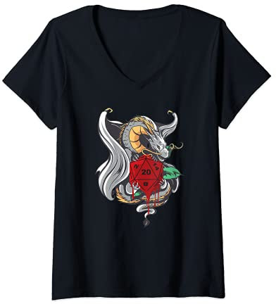 Damen RPG Roleplaying games Gamer Drachen Pen and Paper Brettspiel T-Shirt mit V-Ausschnitt