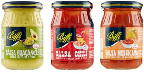 Biffi - Mix di Salse Piccanti Tex-Mex - Salsa Guacamole 200 g - Salsa Chili 190g - Salsa Messicana 200g