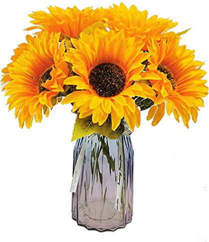 YELYAN 6pcs Künstliche Blumen Sonnenblumen Kunstblumen Sunflowers Plastik Blumen Sonnenblumen Kunstpflanzen Deko für Home Hotel Büro Hochzeit Garten Dekor, Blumenarrangement, Tischdekoration