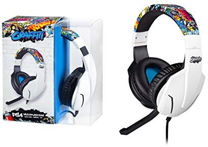 indeca BUSINESS Cascos Gamer Compatible con Switch y PS5 | Headset Gaming: Auriculares ergonómicos con Sonido estéreo y micrófono | Cable de 1,1 Metros con Entrada Universal de 3.5mm (Graffiti)