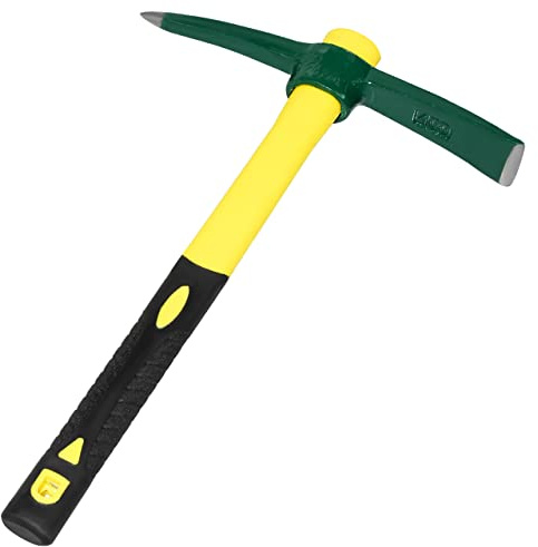 ZUZUAN Forged Adze Pick, Weeding Mattock Hoe, Pick Axe 15-Inch, One Piece Intact Drop Forged, Plastic Coated Fiberglass Handle, 1.4LB