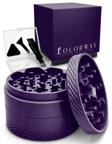 COLORWAY® Keramik Grinder Set | Crusher Ø 63mm 4-Teilig | Haftfrei mit SafeSeal-Technologie | Kräutermühle mit Zubehör | inkl. Reinigungs-Set (Dark Grape)