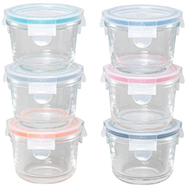 GENICOOK Borosilicate Glass Small Baby-Size Meal and Food Storage Containers, Round Shape - 12 pc Set (6 Containers - 6 Matching Lids)