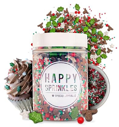 Happy Sprinkles Red Nose Favourite 90g - Bunter Streusel Mix mit Schokolade zum Dekorieren - Weihnachtliche Tortendeko Essbar - Für Kekse & Kuchen Geeignet