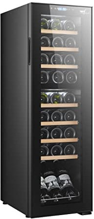 Melchioni Family | VERMENTINO 27C DUAL, Cantinetta 27 bottiglie, Doppia Temperatura, 74L, Compressore, Luce interna, Temperatura regolabile, 5-18°C, Display touch, Porta in vetro, Ripiani in legno