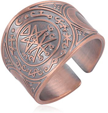 LIKGREAT Siegel der Lilith Ring Lilith Siegel Satanischer Dämon Siegel Talisman Amulett Ringe Kupfer Offener Ring Band Gothic Hexe Heidentum Schutz Religiöser Schmuck Geschenke für Frauen (Rot)