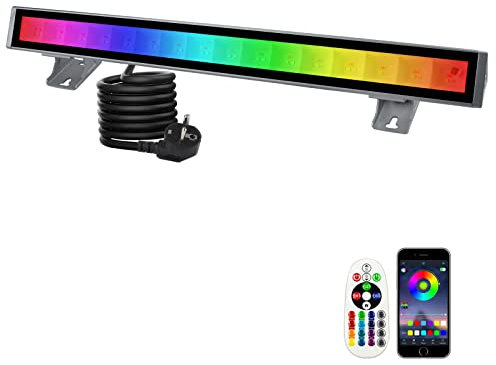 CREATESTAR Faretto LED RGB Esterni 48W, Barra LED RGB da Esterno, 16 Milioni di Colori Faretti Colorati, Impermeabile Faro RGB Luci Intelligenti per Feste con Telecomando e Timer, Luce d'Atmosfera RGB