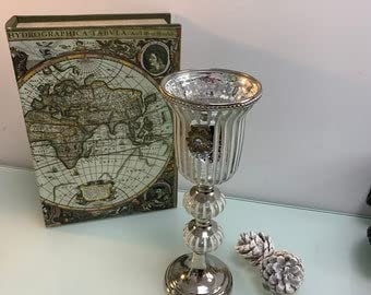 28cm Silver Goblet Glass Candle Holder