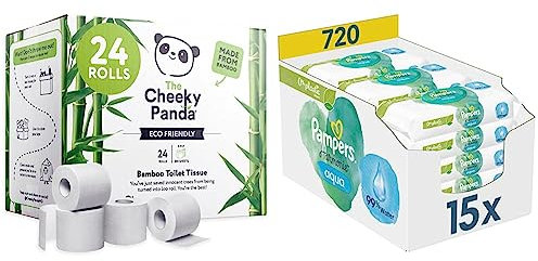 The Cheeky Panda Bambus-Toilettenrollen in großen Mengen kaufen & Pampers Harmonie Aqua Baby Feuchttücher Box, 720 Tücher (15 x 48), sanfter Hautschutz für zarte Haut mit 99% Wasser