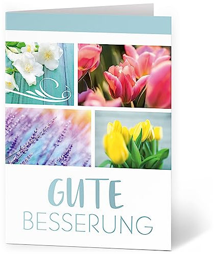 Grußkarte XXL (A4) Gute Besserung Blumen Collage mit Umschlag Klappkarte Krank Krankenhaus Extra Groß Maxi Genesungskarte
