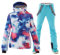 ALSOGO Damen Skianzug Schneeanzug Winddicht Wasserdicht Skifahren Snowboardjacke Trägerhose Set Zum Skifahren Snowboarden Klettern SMNHua+Blue L