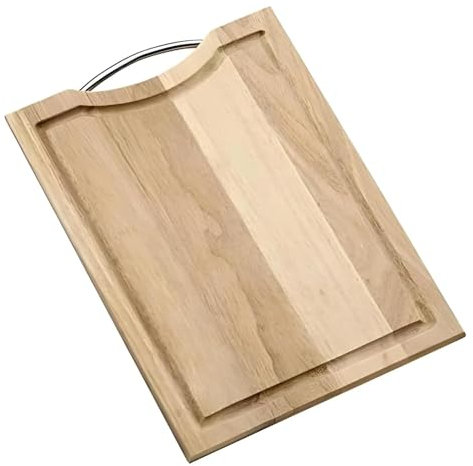 Pradel Excellence - Planche à Découper Rectangulaire en Bambou 40 x 30 cm - Rigole à Jus Intégrée - Poignée Acier Inoxydable - Résistante - Facile à Nettoyer