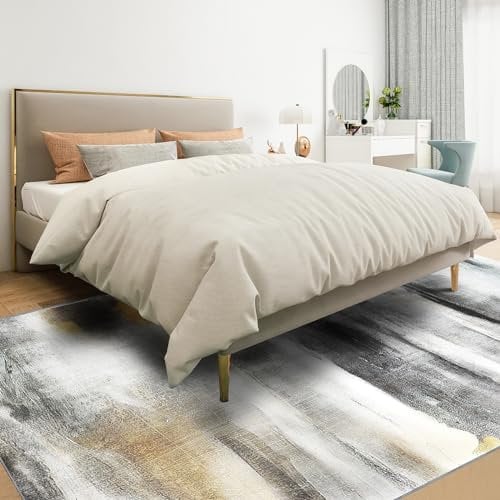 Vamcheer Alfombra de salón moderna, suave y antideslizante, lavable, para dormitorio, entrada y estudio, color negro, 200 x 300 cm