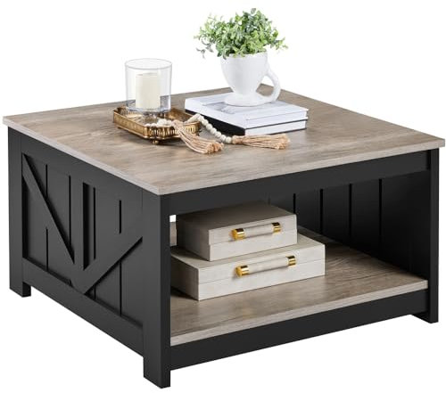 Yaheetech Tavolino da Caffè Moderno Tavolino Salotto a 2 Ripiani Stile Vintage Mobile da Soggiorno Industriale Mobiletto Struttura Robusta 80 x 80 x 45 cm