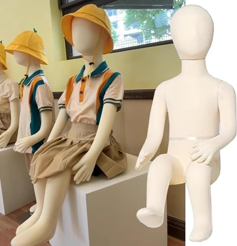 schneiderpuppe Nähpuppe 1–9 Jahre alt Unisex sitzend Schaufensterpuppe für Kinder für Kleinkinder-Jugendkleidung, Ganzkörper-Schneiderpuppe mit biegbaren Armen und Beinen, Abnehmbarer Kopf for Clothin