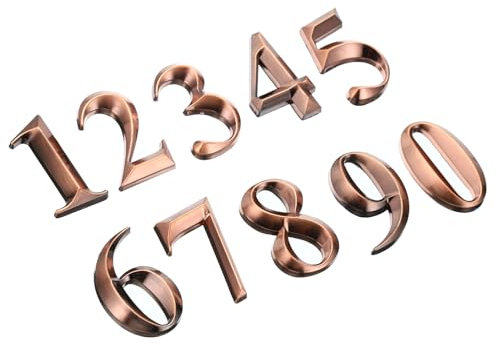 PATIKIL Numéros de Maison Numéros de Boîte aux Lettres 3D 0-9 pour l'Extérieur, 10Pcs Adresse de Porte, Lettres Auto-Adhésives En Grands Chiffres, pour Maison, Bureau Bronze