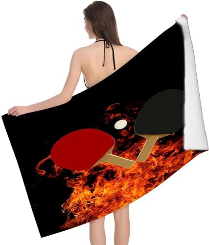 Tischtennis Mikrofaser Strandtuch 70x150, 3D Tischtennis Badetuch Groß Handtücher, Strandhandtuch SchnellTrocknend Badehandtuch, Saunatuch, Handtuch, Damen, Herren, Strandtücher, Badetücher I1878