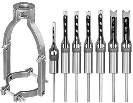 Juego de brocas de agujero cuadrado, HSS para carpintería, cincel de mortaja para madera, juego de brocas avellanadas con adaptador, 6,4 mm, 8 mm, 9,5 mm, 10 mm, 11 mm, 12,7 mm, 14 mm, 16 mm (7