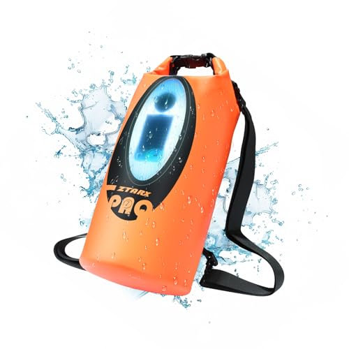 LexonElec X ZTARX Waterproof Dry Bag, 10L Roll Top Dry Sack with Solar Charging & Bluetooth Speaker & LED Light, Floating Backpack Keep Things Dry for Kayaking, Climbing, Camping, Seaside - Orange
