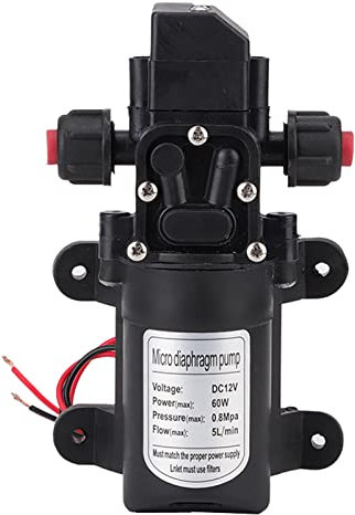 Klanata 60W 5L/min High Pressure Diaphragm Pump, 12V Submersible Water Pump for Campers, Trailers, Boats, and Garden Applications