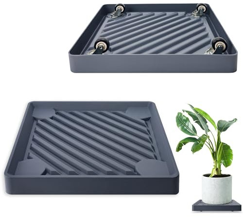 REDHUGO 2PCS Square Plant Caddy with Hidden Wheels, Rolling Plant Stand with Wheels, Heavy Duty Plant Caddy with Wheels Plant Dolly, Pot Base for Plants Indoor Outdoor