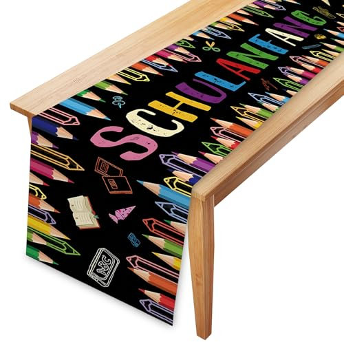 Tischdeko Einschulung, Schulanfang Deko Schwarz Schulanfang Tischläufer Tischband,Einschulung Deko Schulkind Tischdecke für Mädchen Jungen Schulanfang Einschulung Party Deko 180 x 35cm