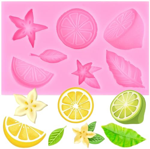 XMOLDNMS Moules en silicone pour fondant en forme de citron, fruits, fleurs, bonbons, chocolat, tranches de citron, moule en résine pour décoration de gâteau, décoration de cupcakes, pâte à sucre