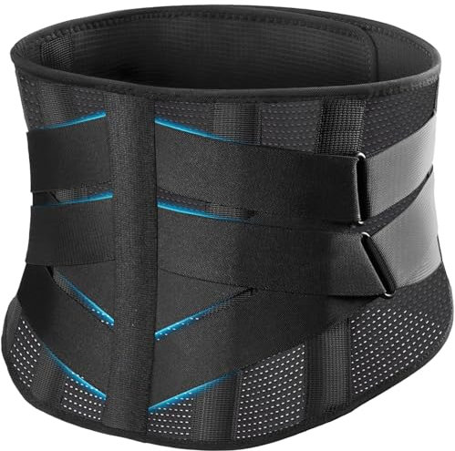 mezzuno Faja Lumbar Hombre Mujer con 5 Férulas y 8 Puntos de Compresión - Cinturon Lumbar para Trabajo - Alivio de Dolor y Ciática - Ideal para Cinturón de descompresión lumbar y Soporte (L)