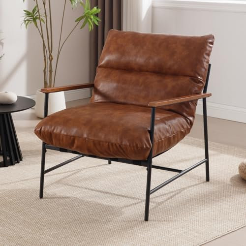 chairus Armchair for Living Room PU Leather Accent Chairs Upholstered Occasional Chairs Modern Leisure Chairs (Brown)